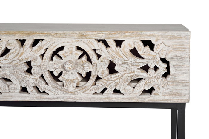 Giner y Colomer Consola Madera Mango Metal Blanco y Negro Envejecido 120 cm